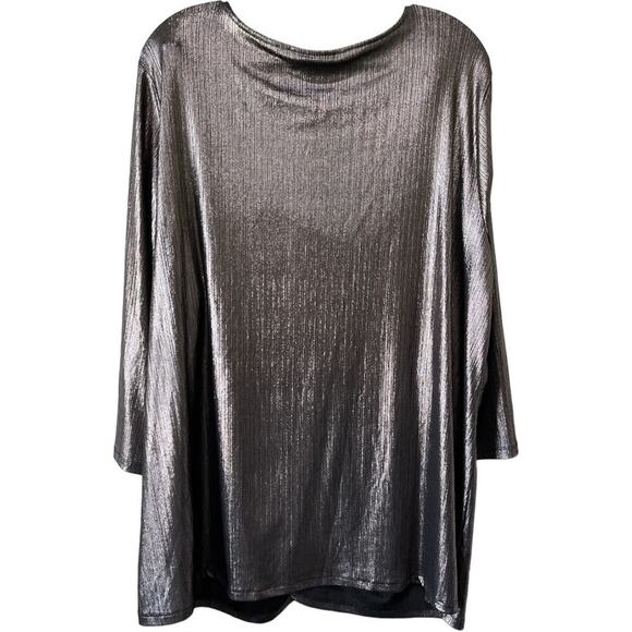NWT Alfani Mod Shimmer Twist Front Blouse Top Shirt Metallic Gray Silver 4X - Picture 4 of 10
